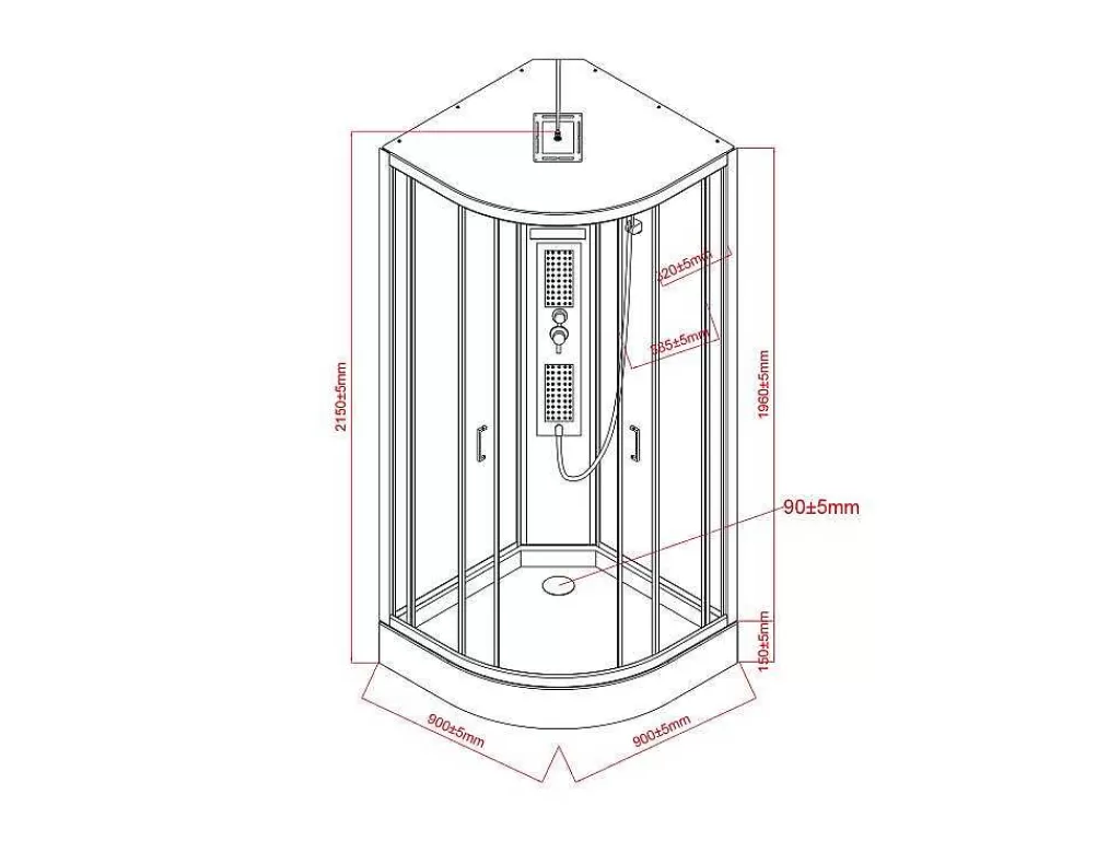 Cabine De Duche*Shower & Design Cabine De Duche De Hidromassagem Em Quarto De Circulo C90 X L90 X A215 Cm - Solena