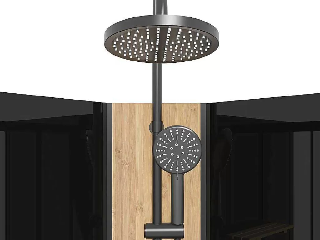 Cabine De Duche*Shower & Design Cabine De Duche De Hidromassagem Em Quarto De Circulo Com Painel De Bambu Preto C90 X L90 X A225 Cm - Tiloma