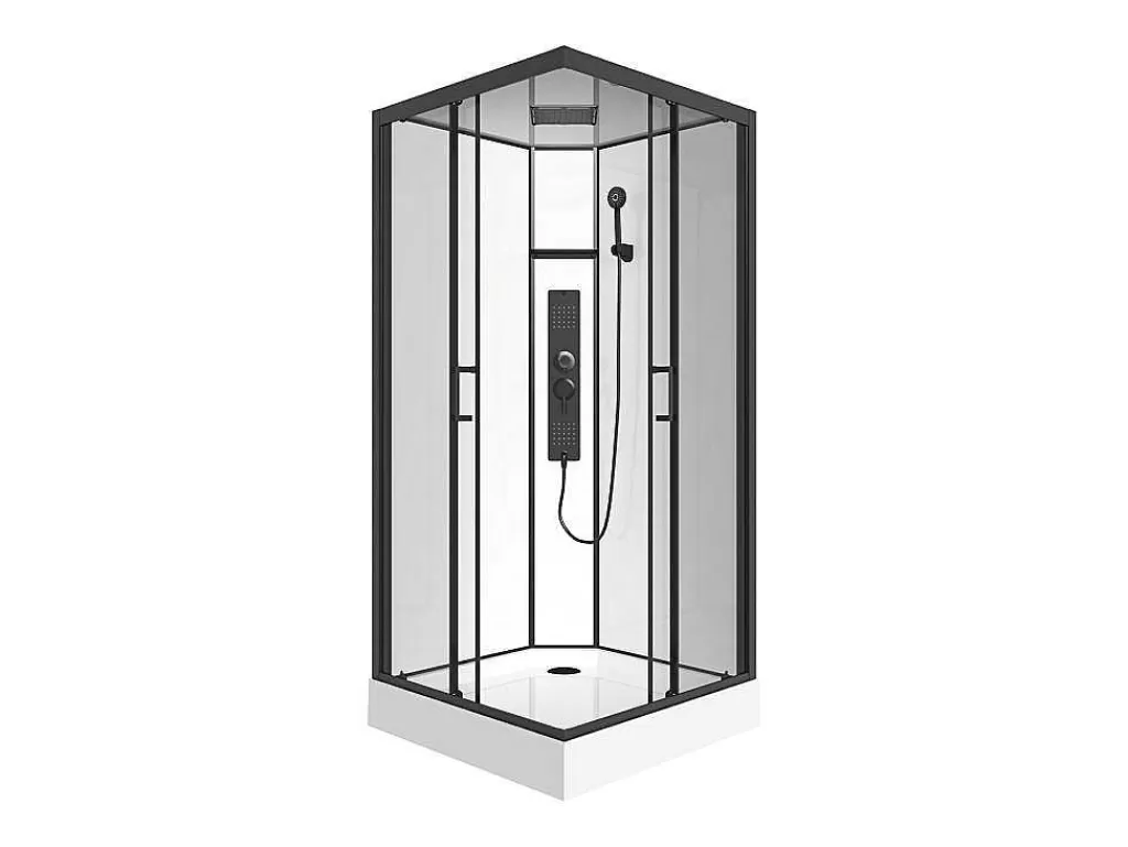 Cabine De Duche*Shower & Design Cabine De Duche De Hidromassagem Quadrada Preto Fosco E Branco C90 X L90 X A215 Cm - Tanito