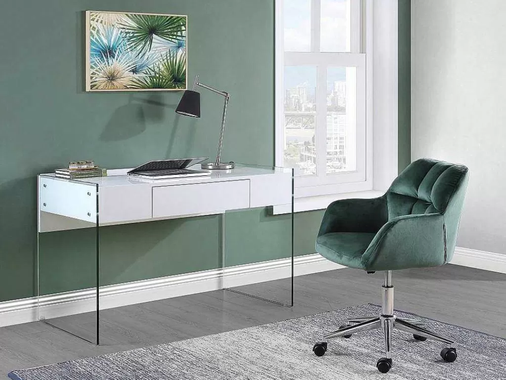 Cadeira De Escritório*Vente-unique Cadeira De Escritório Em Veludo Cor Verde Com Altura Regulavel - Pega