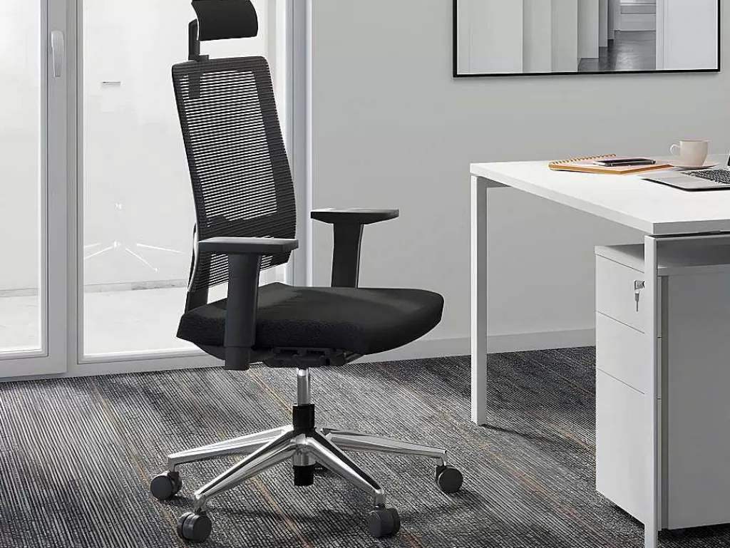 Cadeira De Escritório*Workēa Cadeira De Escritório Ergonomica Profissional Com Apoio De Cabeca Em Tecido Cor Preto - Wallstreet