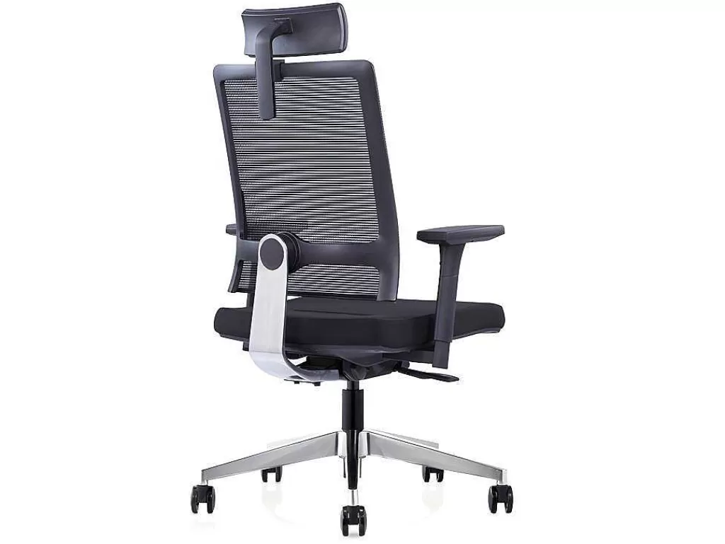 Cadeira De Escritório*Workēa Cadeira De Escritório Ergonomica Profissional Com Apoio De Cabeca Em Tecido Cor Preto - Wallstreet