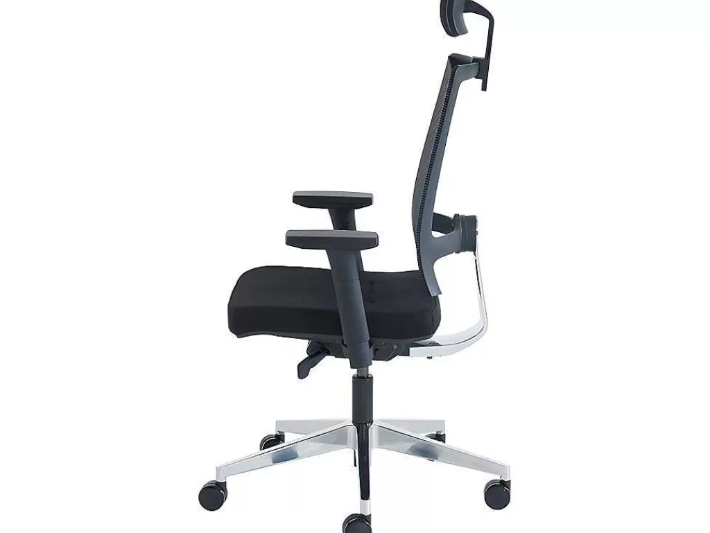 Cadeira De Escritório*Workēa Cadeira De Escritório Ergonomica Profissional Com Apoio De Cabeca Em Tecido Cor Preto - Wallstreet