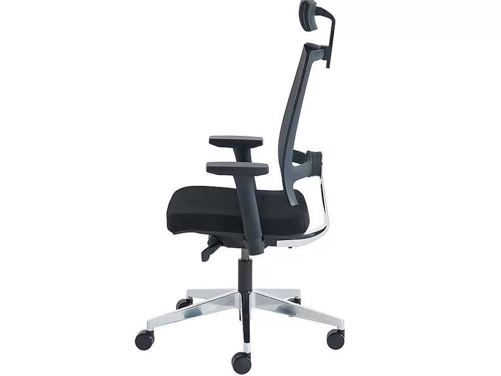 Cadeira De Escritório*Workēa Cadeira De Escritório Ergonomica Profissional Com Apoio De Cabeca Em Tecido Cor Preto - Wallstreet