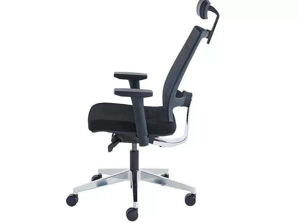 Cadeira De Escritório*Workēa Cadeira De Escritório Ergonomica Profissional Com Apoio De Cabeca Em Tecido Cor Preto - Wallstreet