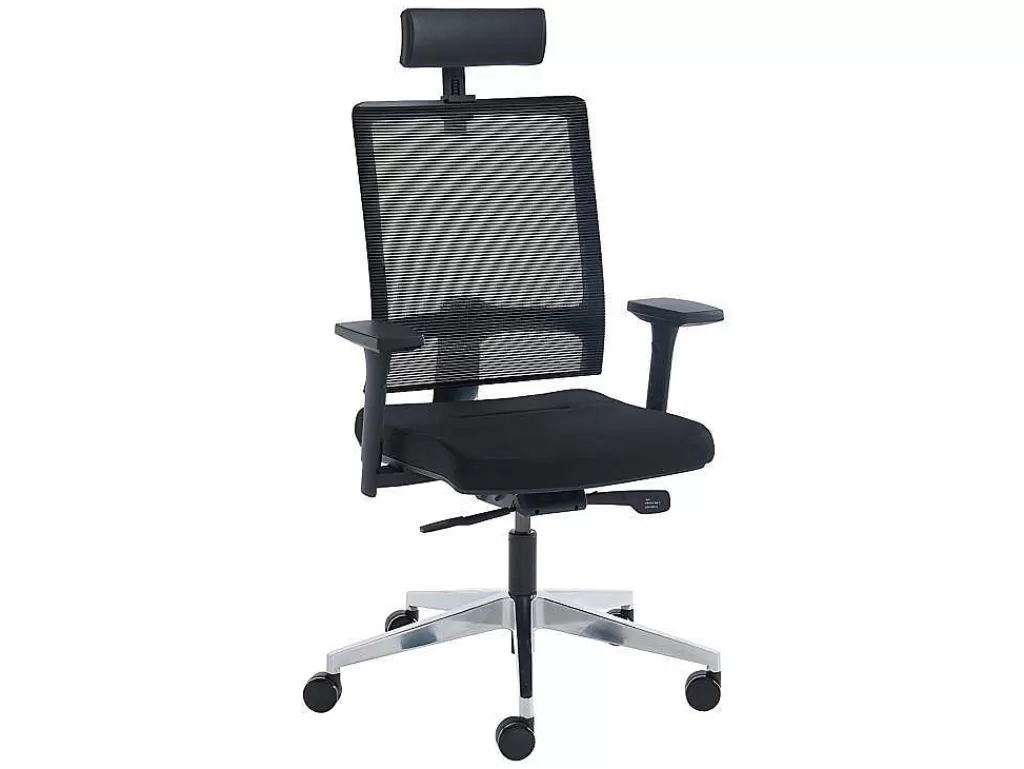 Cadeira De Escritório*Workēa Cadeira De Escritório Ergonomica Profissional Com Apoio De Cabeca Em Tecido Cor Preto - Wallstreet