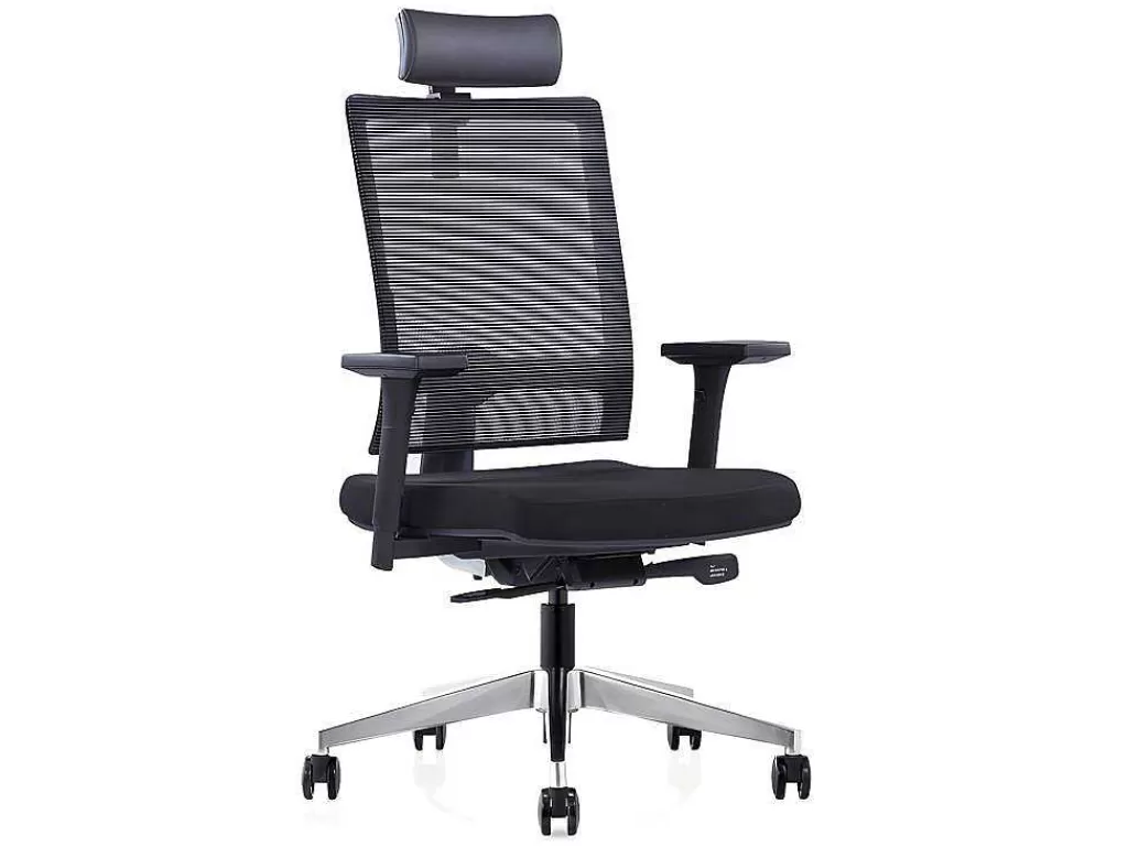 Cadeira De Escritório*Workēa Cadeira De Escritório Ergonomica Profissional Com Apoio De Cabeca Em Tecido Cor Preto - Wallstreet