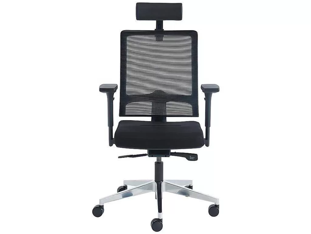 Cadeira De Escritório*Workēa Cadeira De Escritório Ergonomica Profissional Com Apoio De Cabeca Em Tecido Cor Preto - Wallstreet
