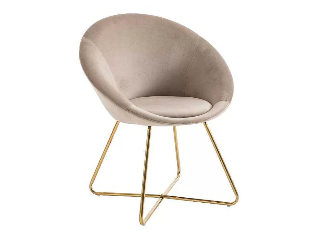 Cadeira*Vente-unique Cadeira Em Veludo E Metal Dourado, Cor Bege - Burban