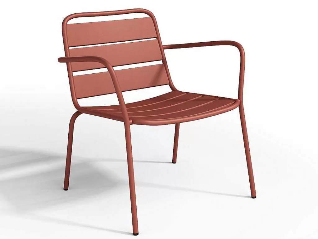 Conjunto Relax De Jardim*MYLIA Cadeirão Baixo De Jardim Empilhavel + Apoio De Pés Em Metal Terracota - Mirmande