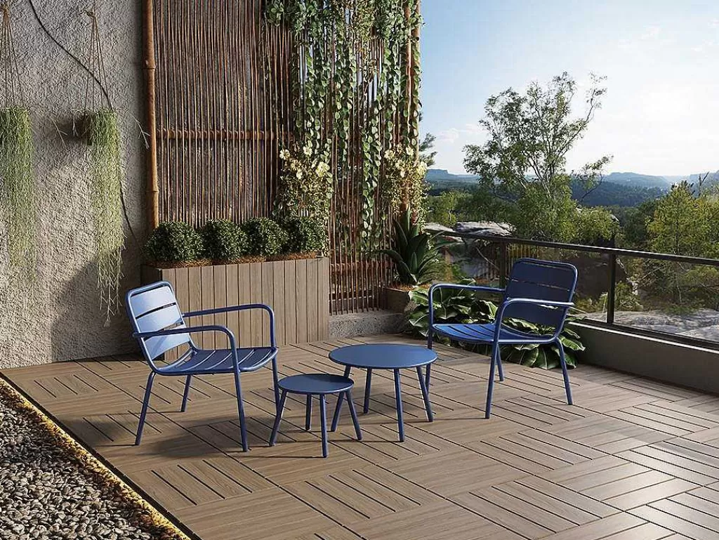 Conjunto Relax De Jardim*MYLIA Cadeirão Baixo De Jardim Empilhavel Em Metal Azul-Escuro - Mirmande