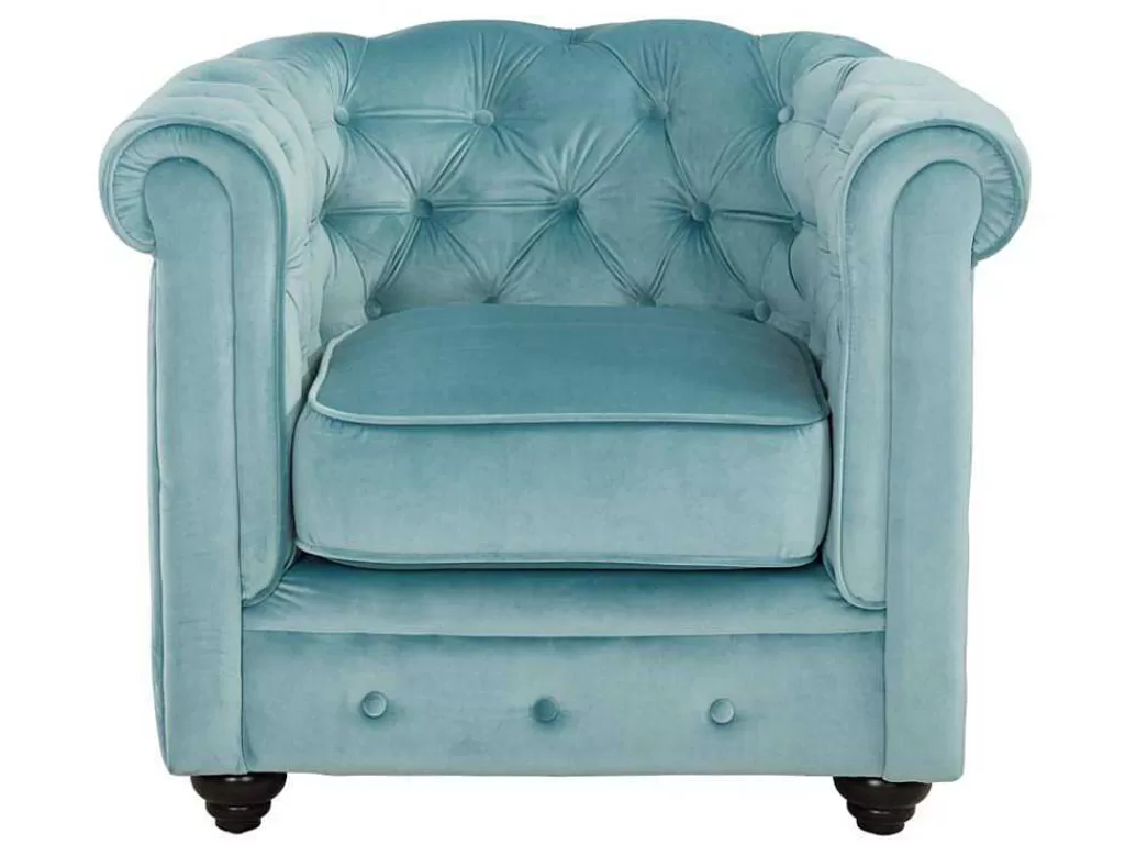 Poltrona Em Veludo*Vente-unique Cadeirão Chesterfield - Veludo Azul Pastel