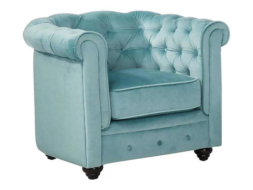 Poltrona Em Veludo*Vente-unique Cadeirão Chesterfield - Veludo Azul Pastel