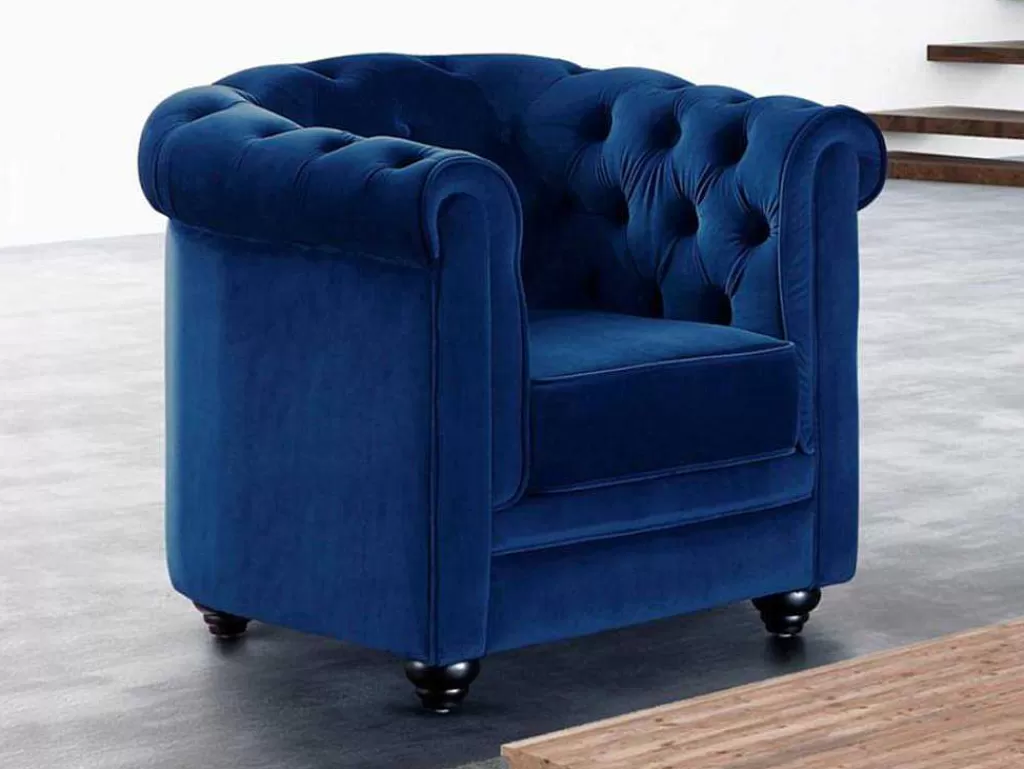 Poltrona Em Tecido*Vente-unique Cadeirão Chesterfield - Veludo Azul Real