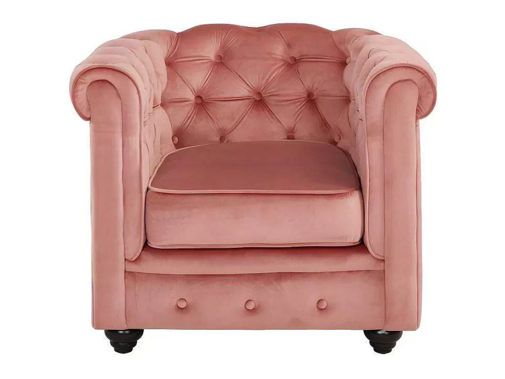 Poltrona Em Veludo*Vente-unique Cadeirão Chesterfield - Veludo Rosa Pastel