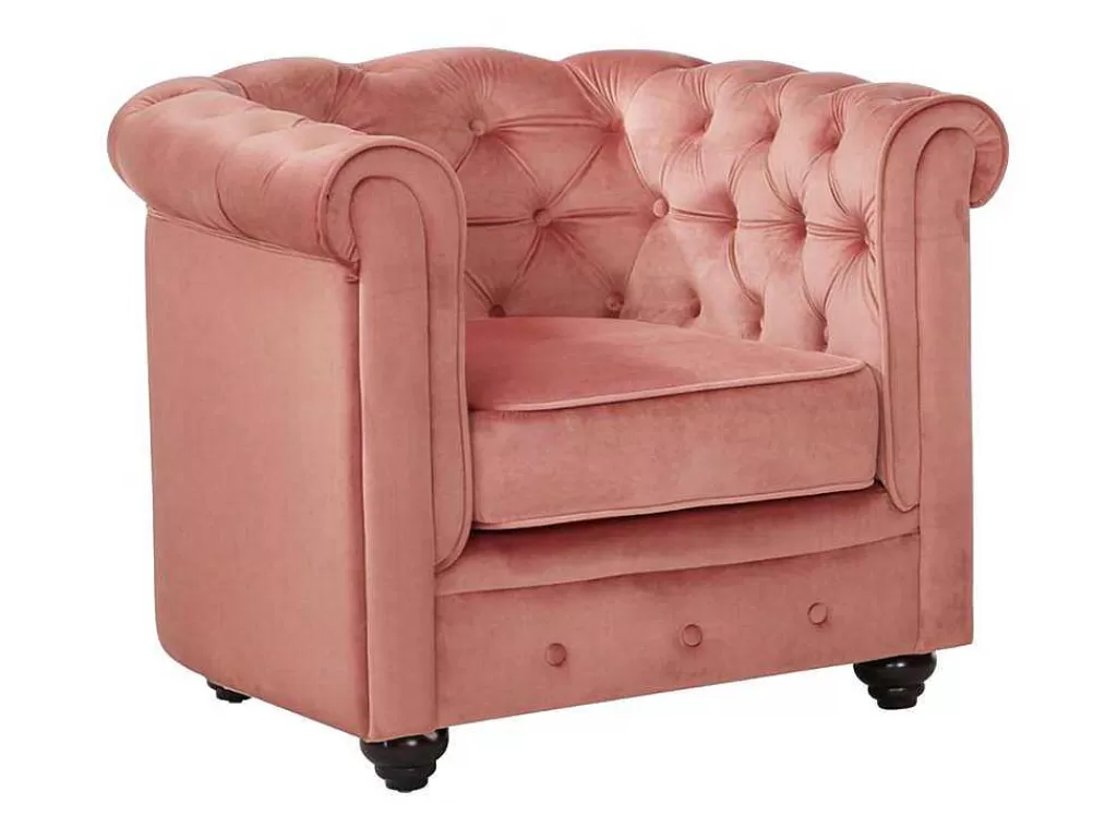 Poltrona Em Veludo*Vente-unique Cadeirão Chesterfield - Veludo Rosa Pastel