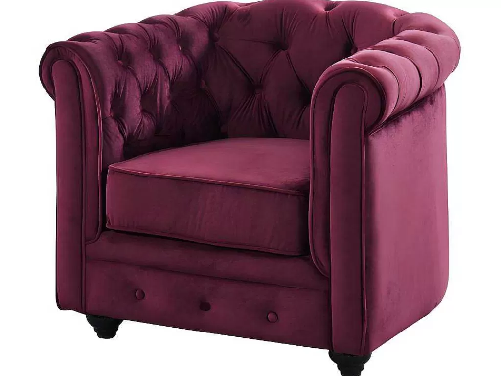 Poltrona Em Veludo*Vente-unique Cadeirão Chesterfield - Veludo Roxo