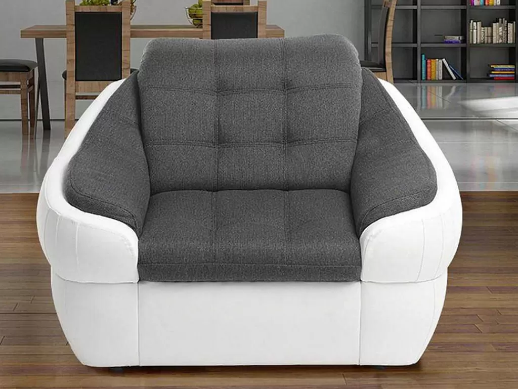 Poltrona Em Pele Sintética*Vente-unique Cadeirão Em Tecido E Pele Sintética Bicolor Cinza E Branco - Farez