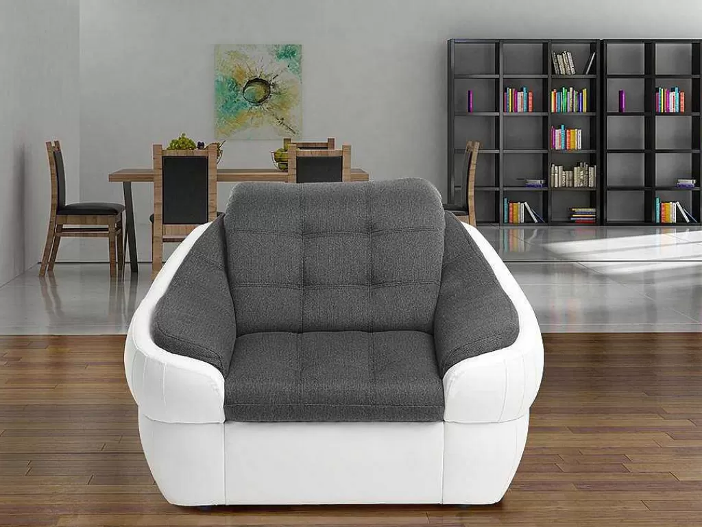 Poltrona Em Pele Sintética*Vente-unique Cadeirão Em Tecido E Pele Sintética Bicolor Cinza E Branco - Farez