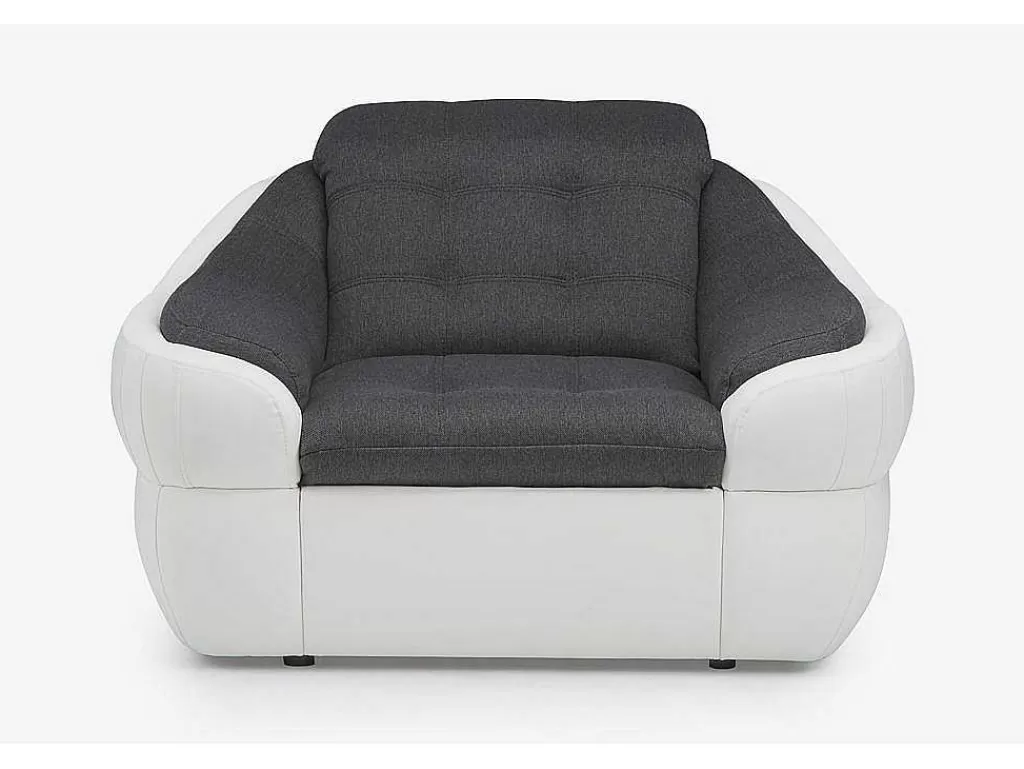 Poltrona Em Pele Sintética*Vente-unique Cadeirão Em Tecido E Pele Sintética Bicolor Cinza E Branco - Farez