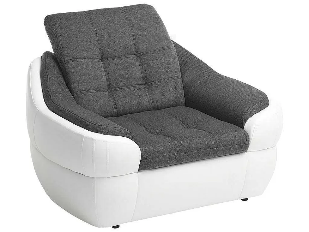 Poltrona Em Pele Sintética*Vente-unique Cadeirão Em Tecido E Pele Sintética Bicolor Cinza E Branco - Farez