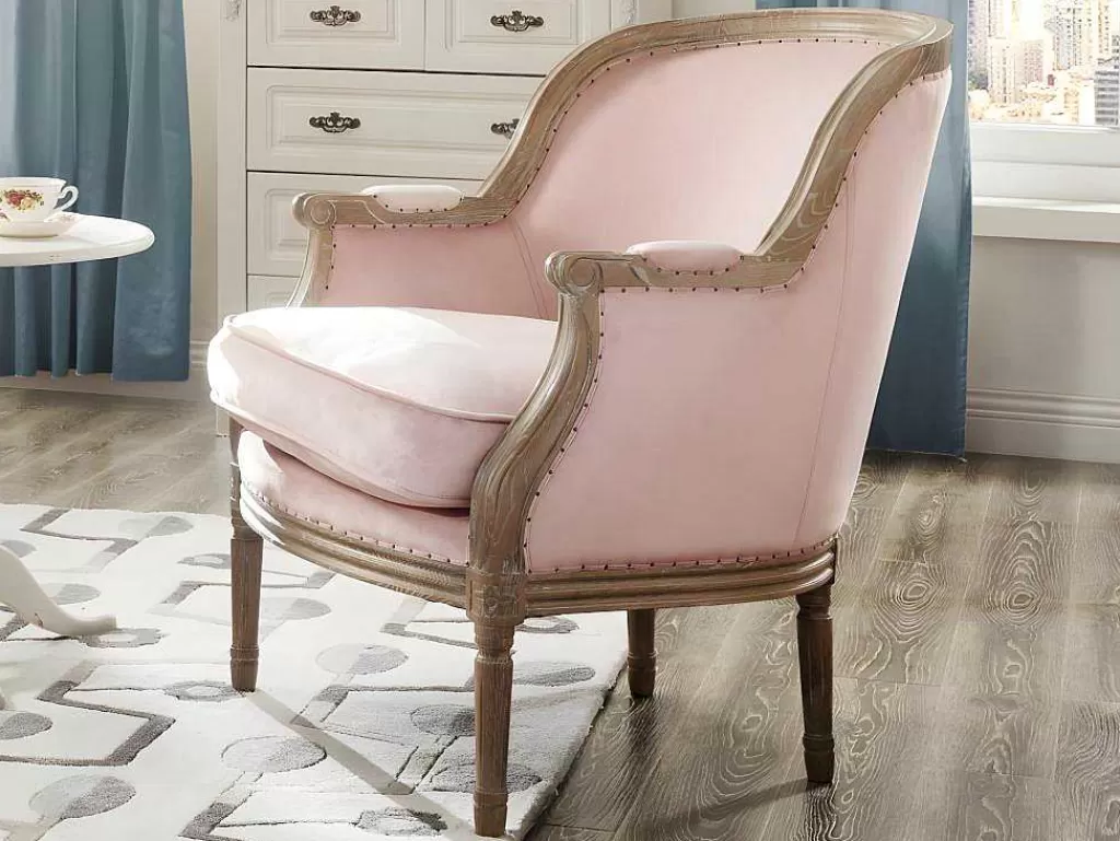 Poltrona Em Veludo*Vente-unique Cadeirão Em Veludo Rosa Pastel - Alienor