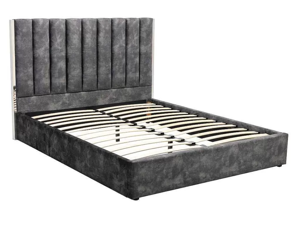 Cama Em Veludo*Vente-unique Cama 160 X 200 Cm Com Cabeceira De Cama Costuras Verticais Veludo Antracite - Feroya