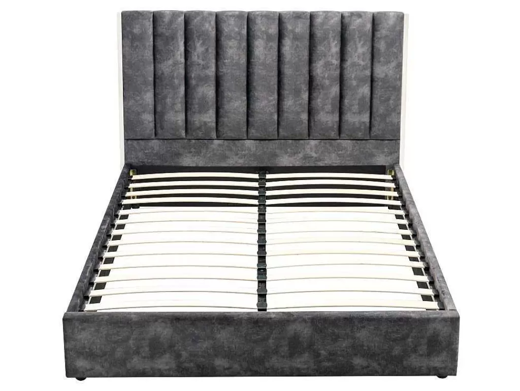 Cama Em Veludo*Vente-unique Cama 160 X 200 Cm Com Cabeceira De Cama Costuras Verticais Veludo Antracite - Feroya