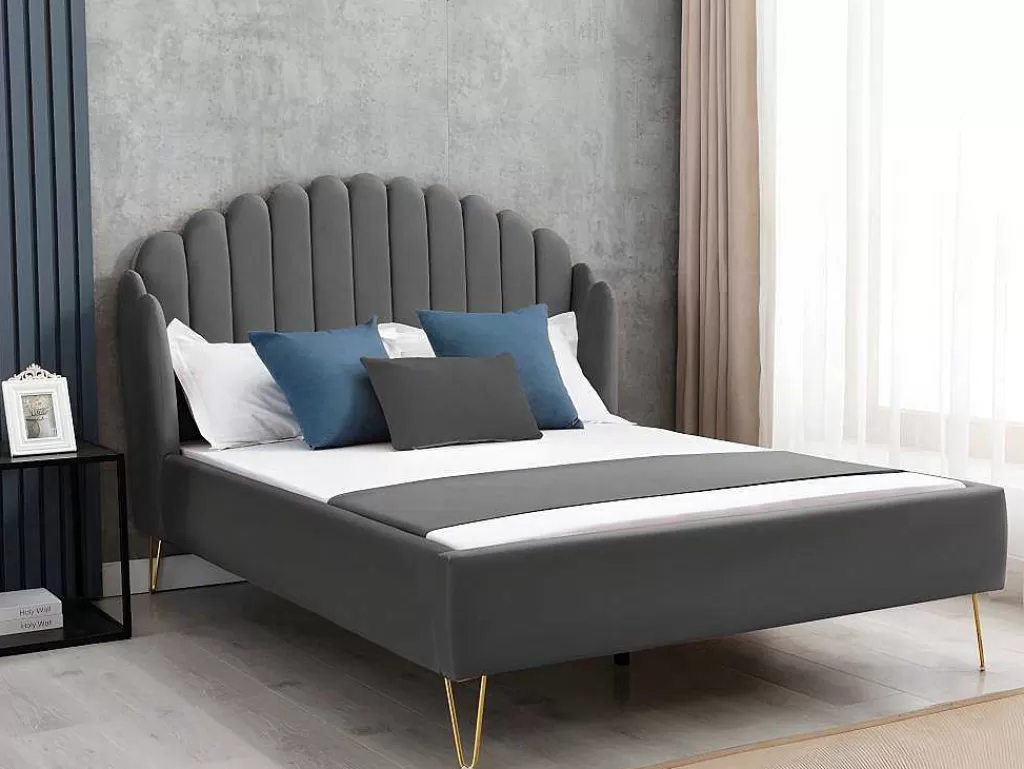 cama_160_x_200_cm_com_cabeceira_de_cama_ondulada_veludo_cinzento__colcho__sagali_1.webp Cama Em Veludo*Vente-unique Cama 160 X 200 Cm Com Cabeceira De Cama Ondulada Veludo Cinzento + Colchão - Sagali