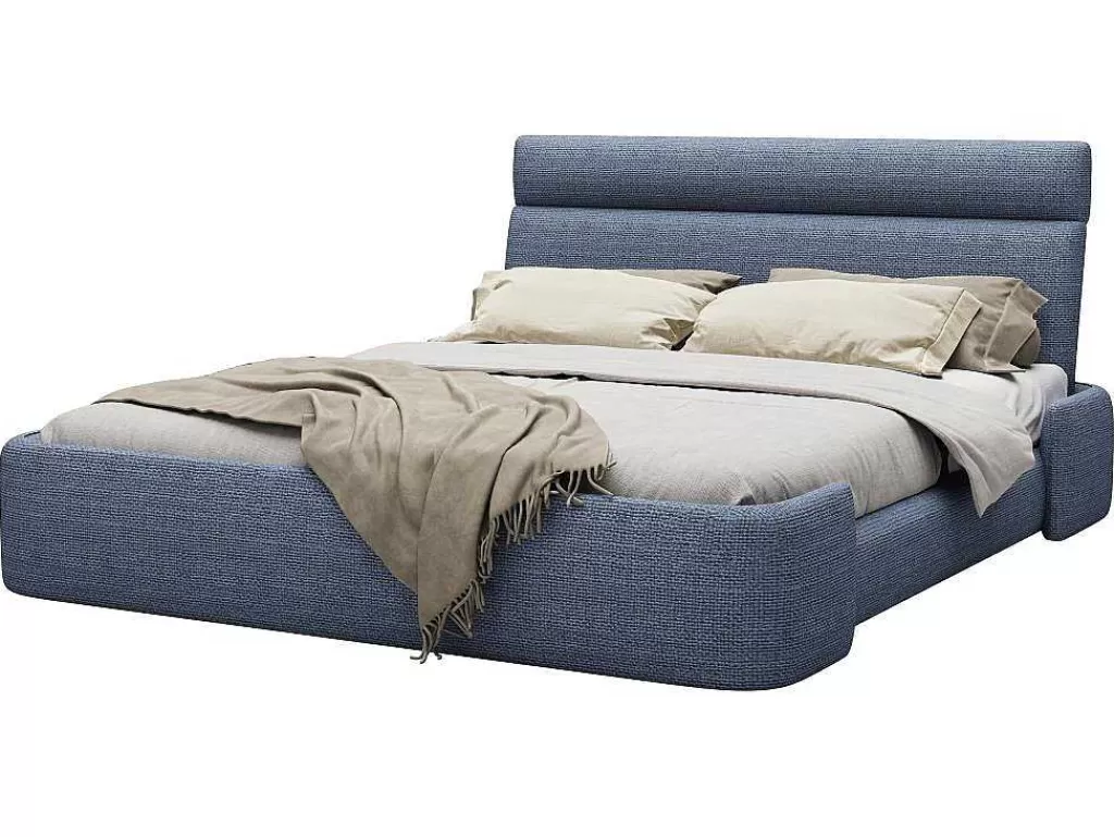 Cama De Adulto*Vente-unique Cama 160 X 200 Cm Tecido Azul Matizado - Alodia