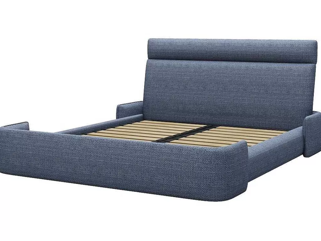 Cama De Adulto*Vente-unique Cama 160 X 200 Cm Tecido Azul Matizado - Alodia