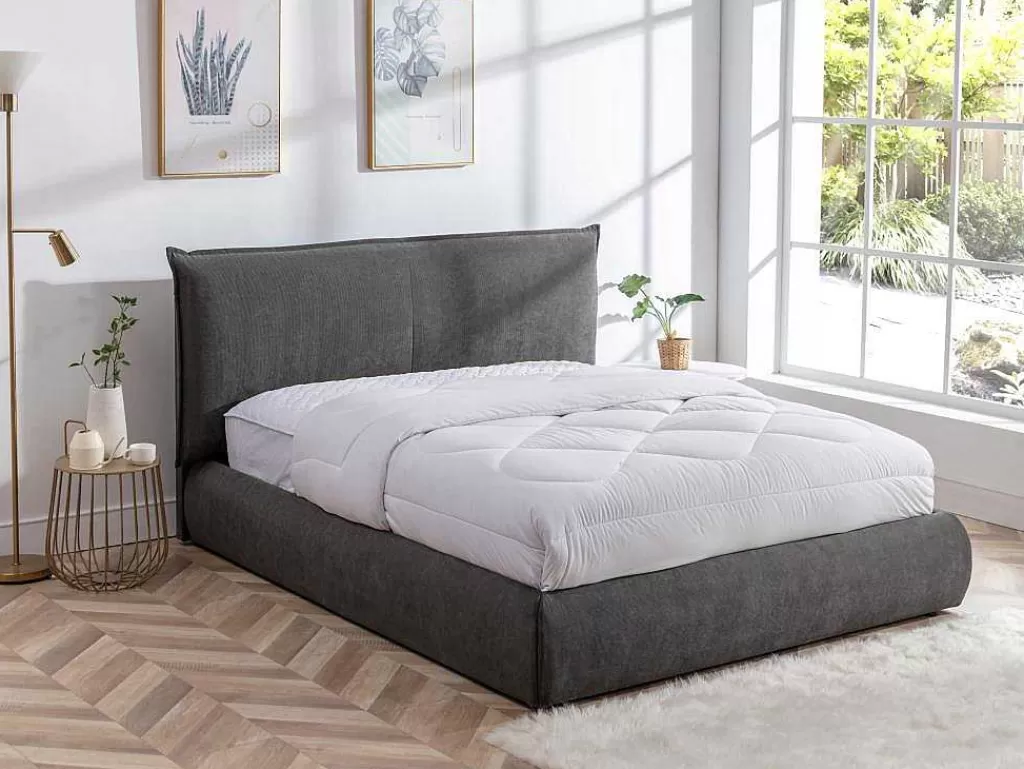 Cama Em Veludo*Vente-unique Cama 160 X 200 Cm Veludo Canelado Antracite + Colchão - Sonetri