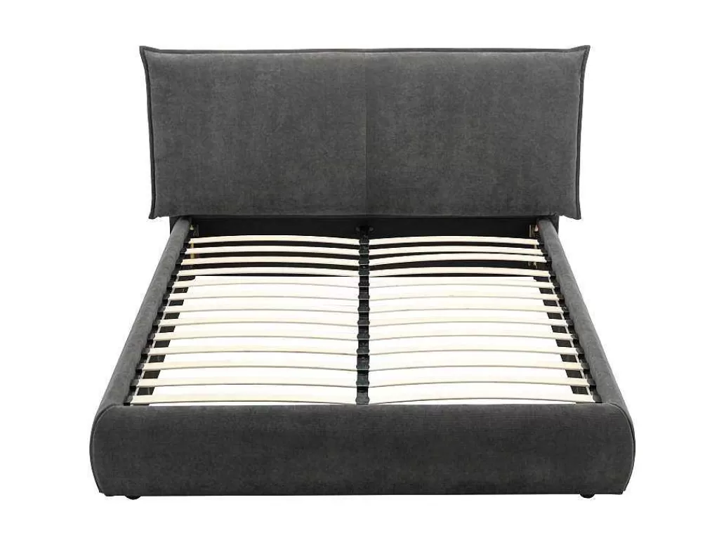 Cama Em Veludo*Vente-unique Cama 160 X 200 Cm Veludo Canelado Antracite + Colchão - Sonetri