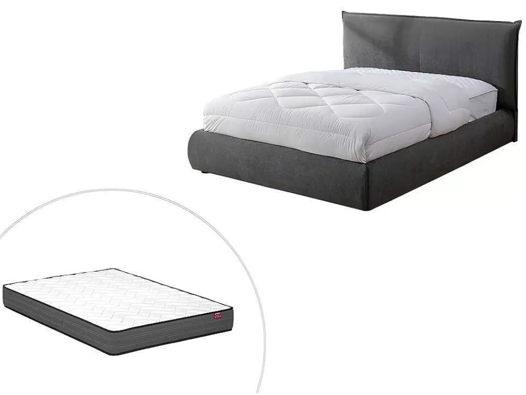 Cama Em Veludo*Vente-unique Cama 160 X 200 Cm Veludo Canelado Antracite + Colchão - Sonetri