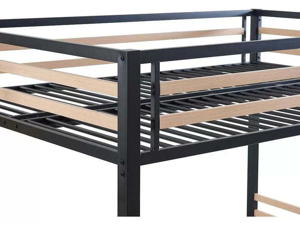 Cama De Criança*Vente-unique Cama Alta 140 X 200 Cm Metal E Mdf Preto E Natural - Jogui