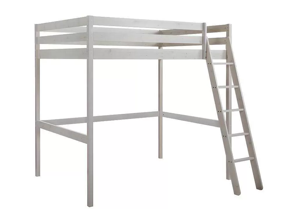 Cama Alta*Vente-unique Cama Alta 140X190 Cm Em Pinho Macico Branqueado - Gedeon Ii
