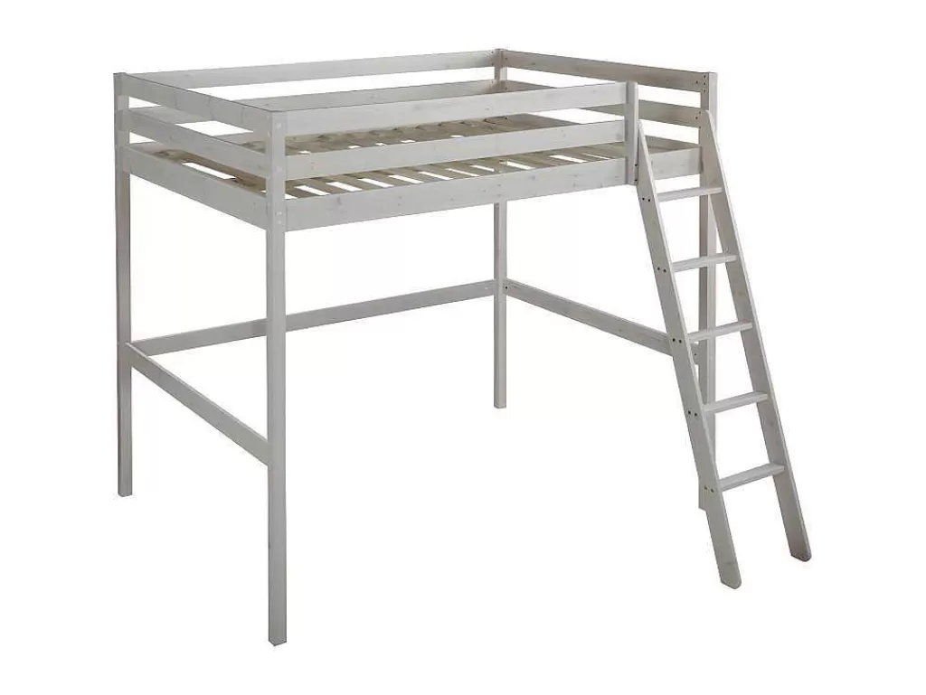 Cama Alta*Vente-unique Cama Alta 140X190 Cm Em Pinho Macico Branqueado - Gedeon Ii
