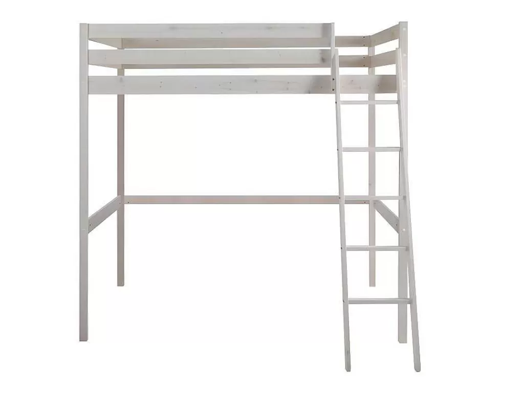 Cama Alta*Vente-unique Cama Alta 140X190 Cm Em Pinho Macico Branqueado - Gedeon Ii