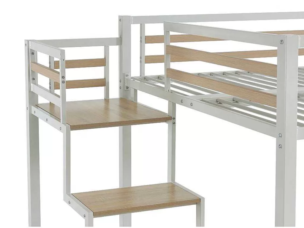 Cama Alta*Vente-unique Cama Alta 140X200 Cm Metal E Mdf Branco + Colchão - Jogui
