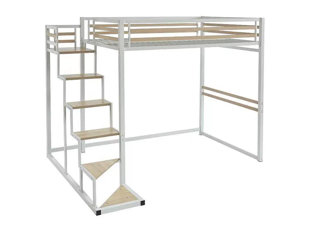 Cama De Criança*Vente-unique Cama Alta 140X200 Cm Metal E Mdf Branco - Jogui