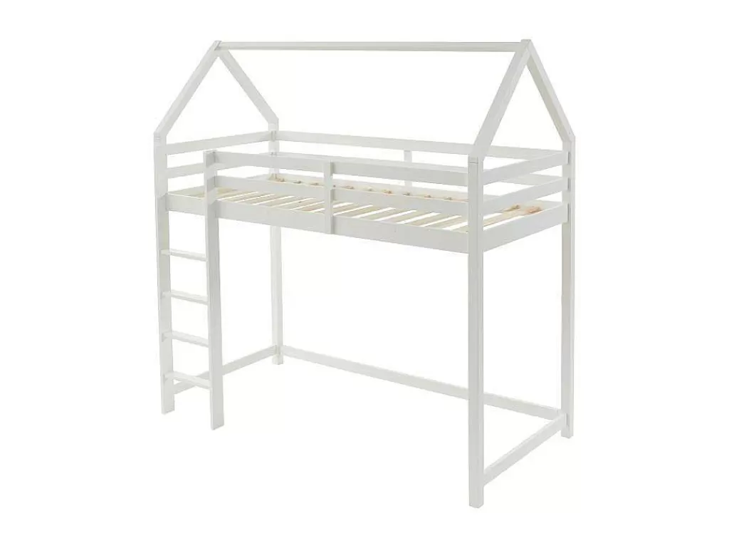 Cama De Criança*Vente-unique Cama Alta Cabana De 90 X 190 Cm Em Pinho Macico Cor Branco - Tarzia