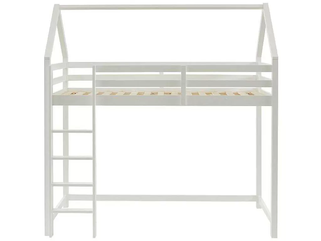 Cama De Criança*Vente-unique Cama Alta Cabana De 90 X 190 Cm Em Pinho Macico Cor Branco - Tarzia