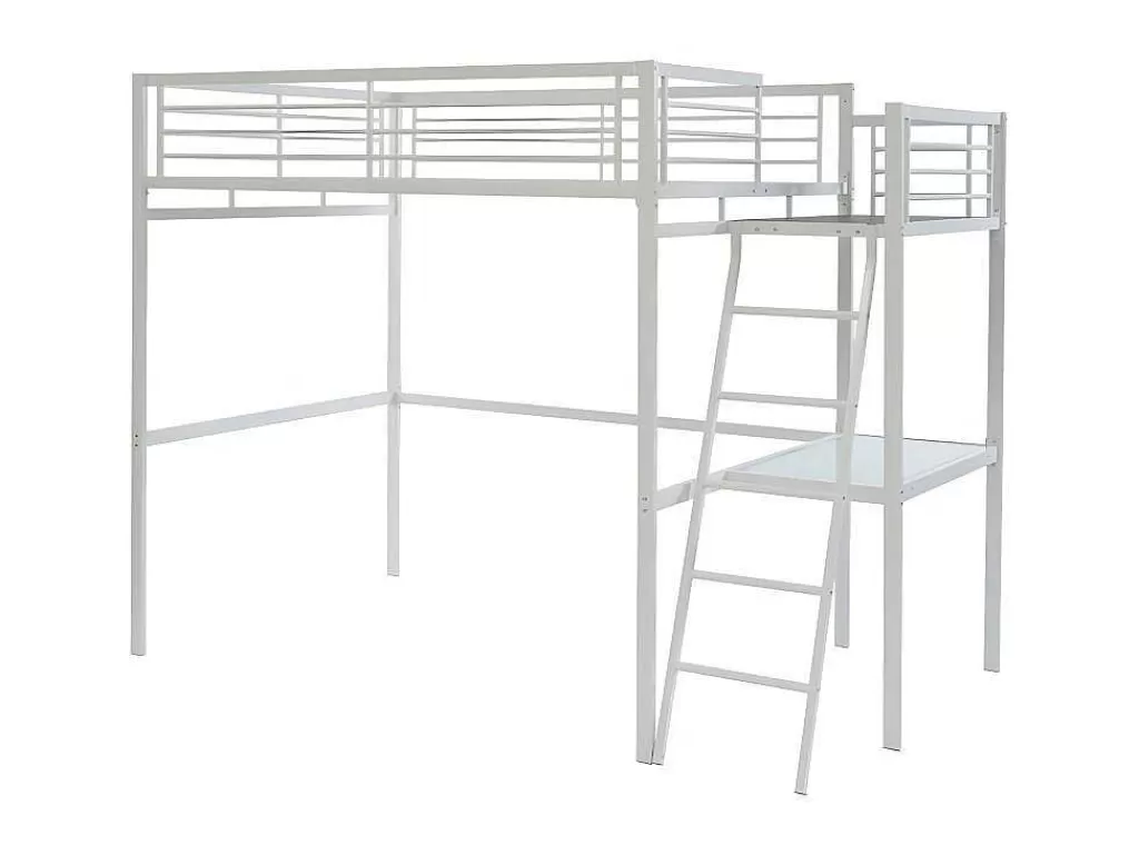 Cama Alta*Vente-unique Cama Alta Casual Ii - 140 X 190 Cm - Tampo De Secretária - Branco
