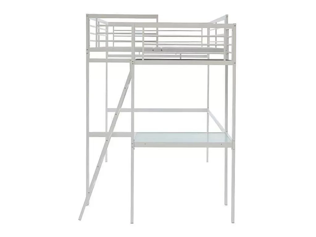 Cama Alta*Vente-unique Cama Alta Casual Ii - 140 X 190 Cm - Tampo De Secretária - Branco