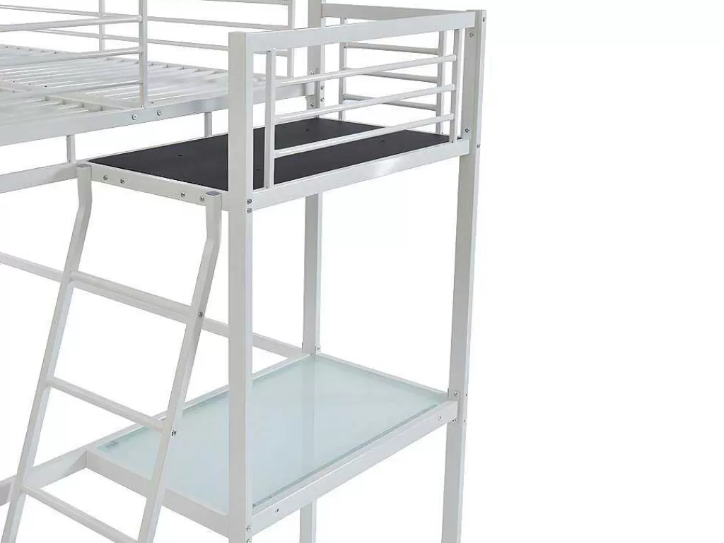 Cama Alta*Vente-unique Cama Alta Casual Ii - 140 X 190 Cm - Tampo De Secretária - Branco