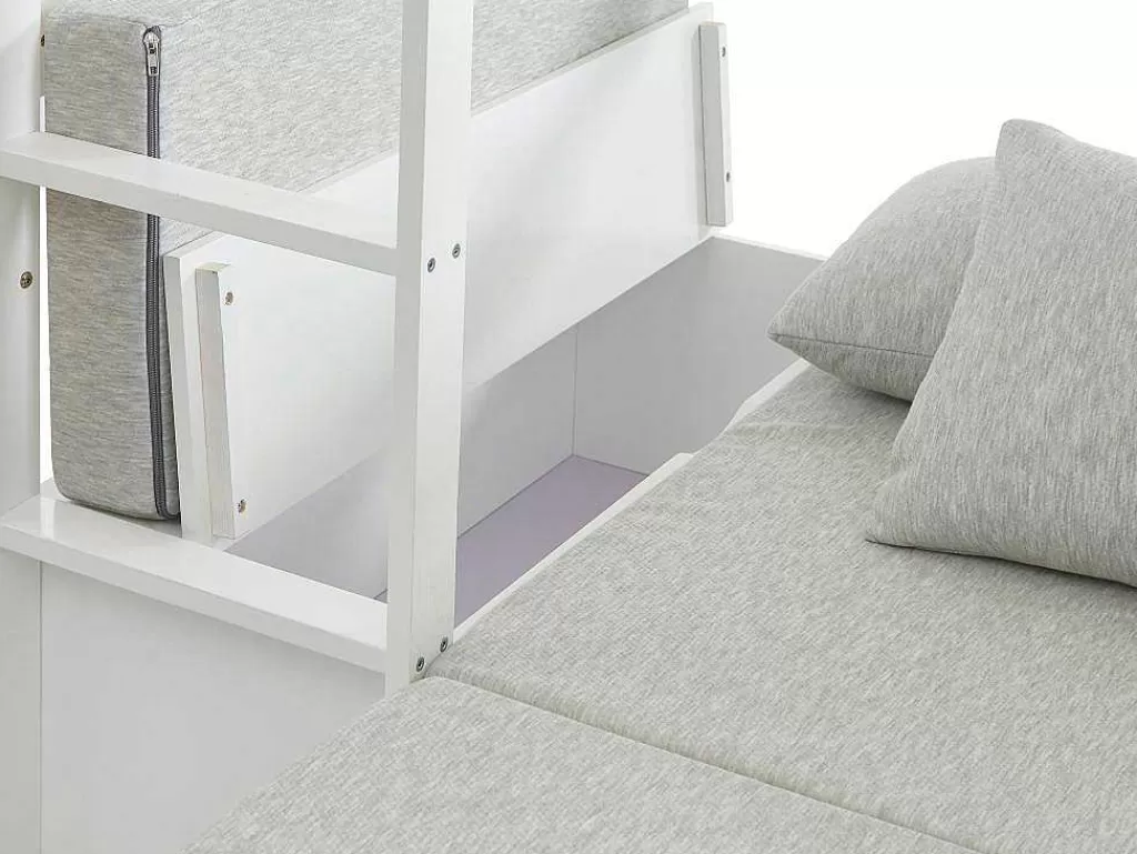 Cama De Criança*Vente-unique Cama Alta Com Secretária, Sofá Convertivel E Espacos De Arrumação De 90 X 200 Cm Em Pinho Macico Cor Esbranquicado - Goliath Iii