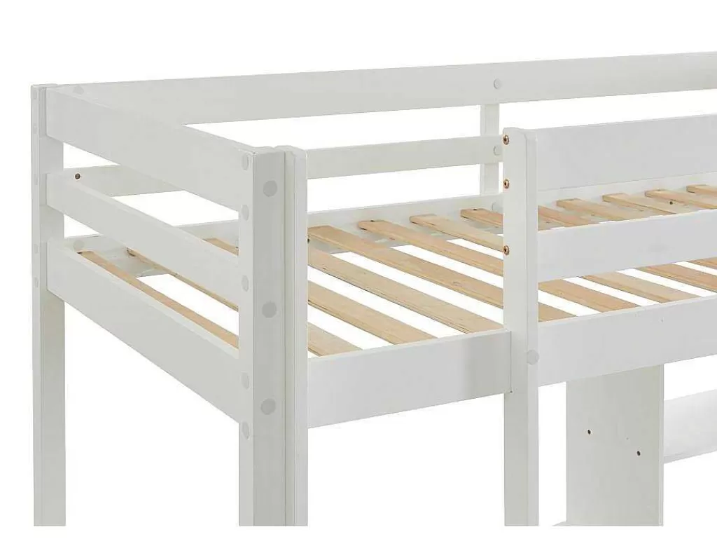 Cama De Criança*Vente-unique Cama Alta Com Secretária, Sofá Convertivel E Espacos De Arrumação De 90 X 200 Cm Em Pinho Macico Cor Esbranquicado - Goliath Iii