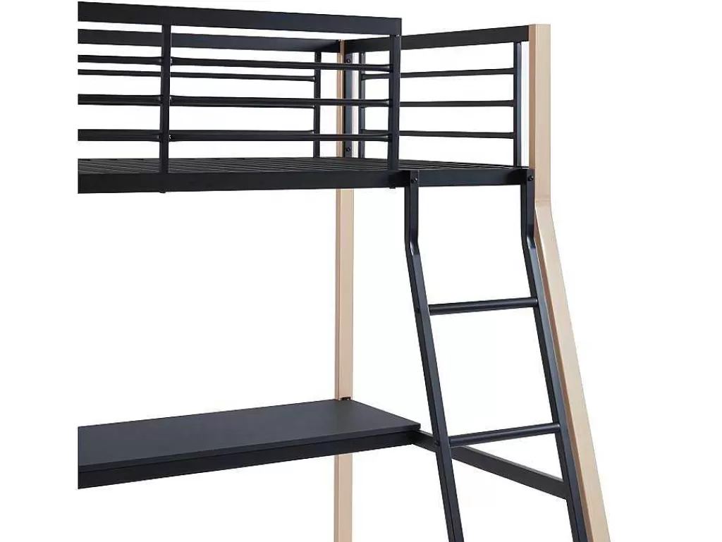 Cama Alta*Vente-unique Cama Alta Malicia - 90 X 190 Cm - Secretária Integrada - Preto E Cor Carvalho