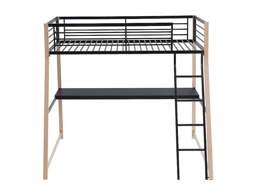 Cama Alta*Vente-unique Cama Alta Malicia - 90 X 190 Cm - Secretária Integrada - Preto E Cor Carvalho + Colchão