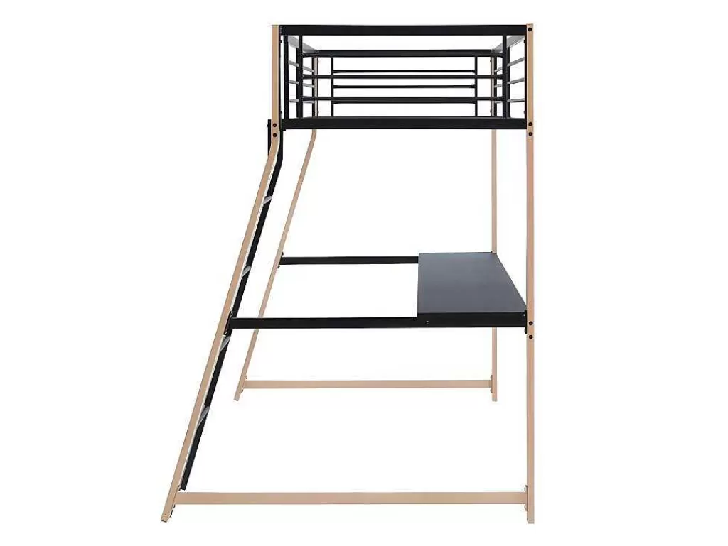 Cama Alta*Vente-unique Cama Alta Malicia - 90 X 190 Cm - Secretária Integrada - Preto E Cor Carvalho + Colchão